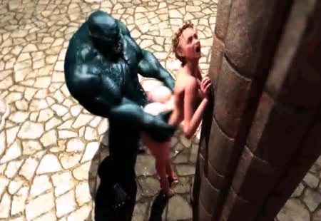 Горилла монстр раком на улице выебал жопастую девушку